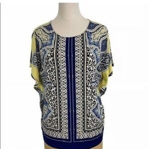 Chico's Blue and White Boxy Short Sleeve Blouse